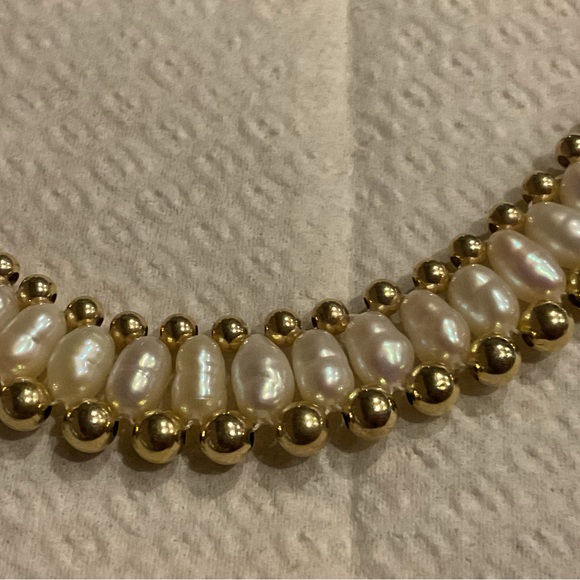 Vintage Freshwater Seed Pearl Gold Bead Necklace Earring Set Vintage 16” RTI 14K - Picture 9 of 16